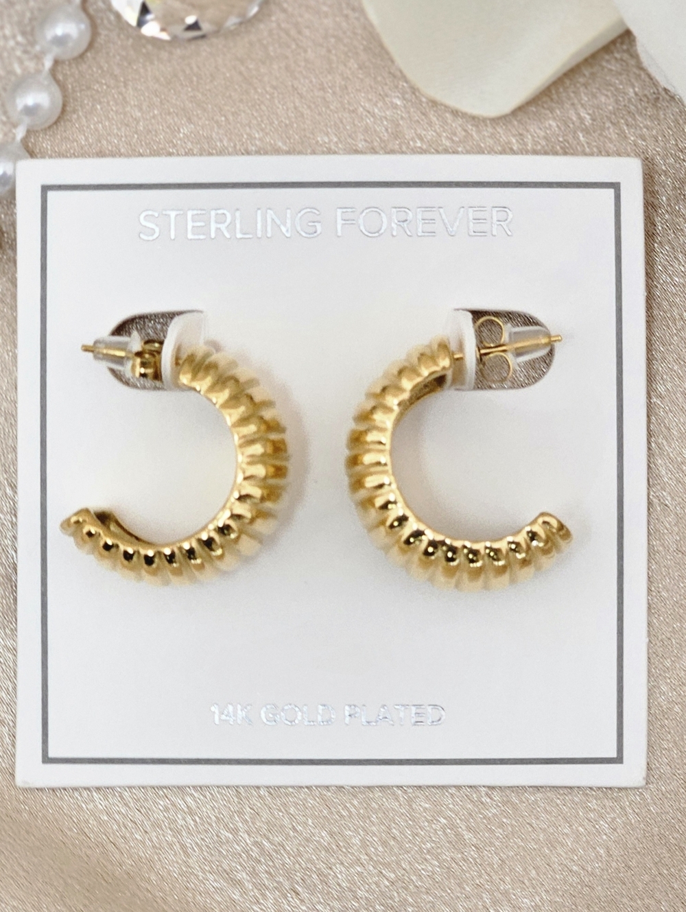 Sterling Forever Philippa Ribbed Hoops Hoop Earrings 14k Gold Plated Boho Gifts